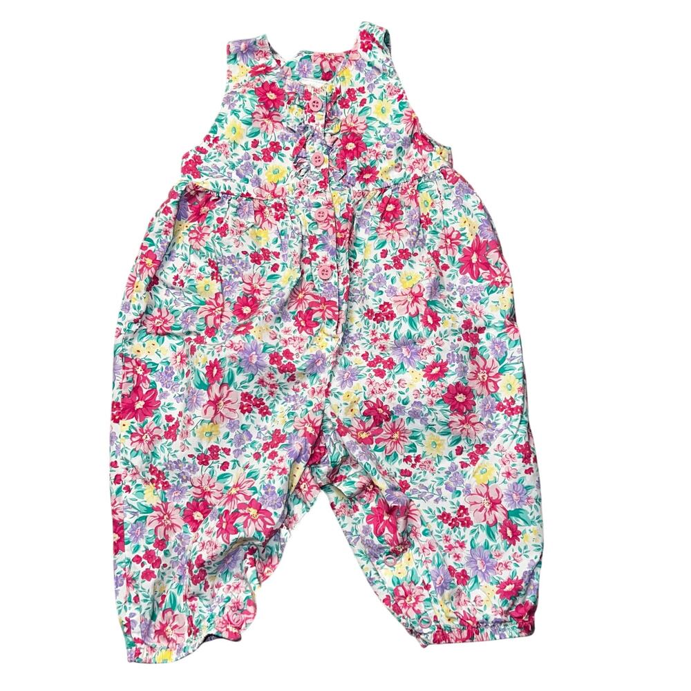 Baby B'gosh vintage 90s  Pink Floral balloon ruffle romper girls size 12 months